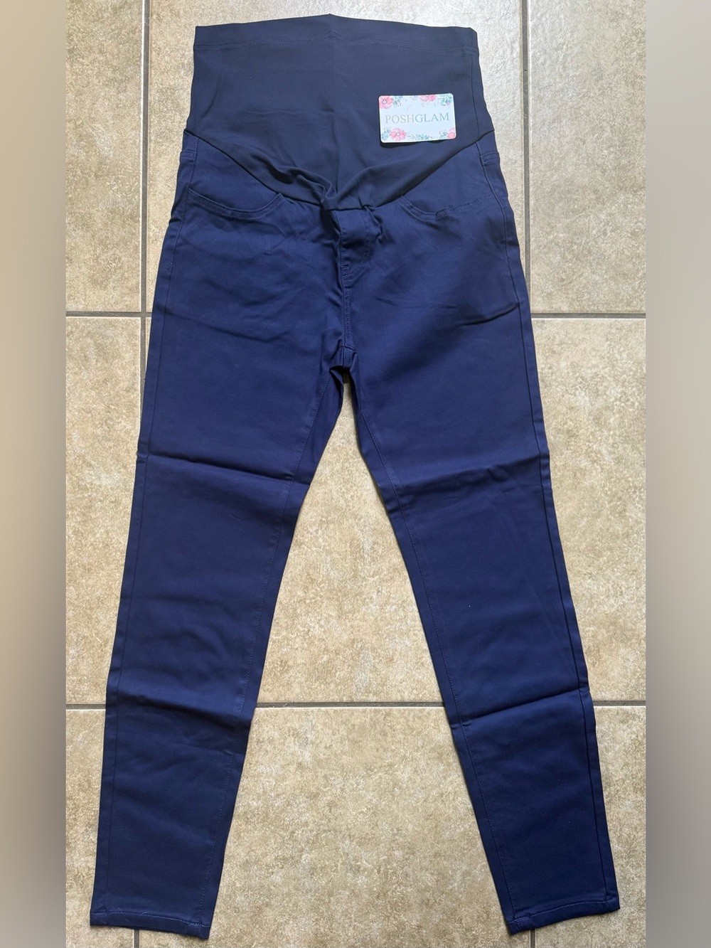 Maternity Pants Size Large PoshGlam Navy Pull-On Stretch Skinny FAST SHIPPING